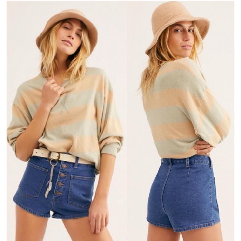 Free People x We The Free Bridgette Button Fly Denim Short in Pacific Indigo